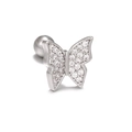 Silver butterfly cartilage stud earring with sparkling zircons and screw ball back - Agile Wings Butterfly (EGD0916 White K)