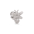 Silver bee screw back earring with sparkling zircon wings and polished metal finish - Bee Style-Silver (EGD0958)
