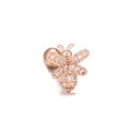 Rose gold honey bee stud earring featuring paved cubic zirconia and a ball screw back - Bee Style-Rose Gold (EGD0958)
