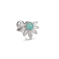 Sunflower cartilage stud with green cat eye stone and silver petals in stainless steel - White K Sunflower Style (EGD0970)