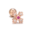 Rose gold cross stud earring with red and white zircons and a secure screw back ball - Cross Flower Style-Rose Gold (EGD0943)