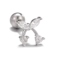 Elegant silver cherry flower stud earring with clear zircon and ball screw back - Cherry Style Silver (EGD0841)