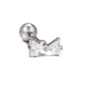 Silver bow stud earrings with clear triangle cubic zirconia and ball screw back closure - Bowknot Style (EGD0827) Silver