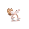Rose gold cherry stud earring with leaf-shaped and round-cut clear zircon stones - Cherry Style Rose Gold (EGD0841)