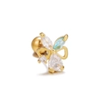Golden butterfly cartilage stud with blue and clear zircons and ball screw back - Gold Butterfly Style (EGD0891)