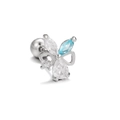Silver flower butterfly stud earring with zircon stones and ball screw back closure - White K Butterfly Style (EGD0891)