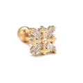 Clou de cartilage en croix dorée avec zircons rectangulaires et fermoir à vis à bille - Style Étoile de Croix Or (EGD1041)