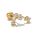 Détail macro du clou d'oreille incurvé plaqué or 18 carats avec étoile et zircons brillants - Ligne Courbe de Zirconia avec Pendentif Étoile(EGD1071) / Or