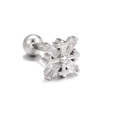 Clou d'oreille fleur argenté avec zircons rectangulaires et fermoir à vis pour femme - Style Étoile de Croix Argent (EGD1041)