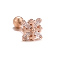 Clou d'oreille croix en or rose avec zircons rectangulaires et fermoir à boule vissée - Style Étoile de Croix Or Rose (EGD1041)