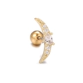 Golden crescent moon ear stud with zircon inlay and screw ball back closure - Moon Style (EGD0887) Gold