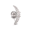 Silver moon-shaped cartilage earring with white zircon inlay and ball back closure - Moon Style (EGD0887) Silver