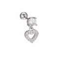 Minimalist silver heart stud earrings with sparkling pavé cubic zirconia inlay - Heart Dangle Style (EGD0885) Silver