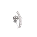 Silberner Edelstahl-Ohrstecker mit weißer Perle und glänzenden Zirkonia-Akzenten - Gebogene Pave Zirkonia Perle / Silber (EGD0862)