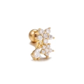 Goldenes Blumen-Helix-Piercing mit Kristallanhänger und sicherem Schraubverschluss - Doppelblumen Wassertropfen Anhänger / Gold (EGD0967)