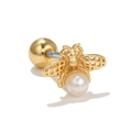 Goldener Bienen-Ohrstecker mit Netzflügeln und Perle auf einem Schraubkugel-Ohrring - Gold (EGD0632)