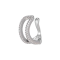 Macro detail of double-layered pavé set cubic zirconia ear cuff in silver plating - Double Row Style (EGJ0061 White K)