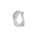 Close-up of a silver C-shaped ear cuff featuring sparkling pavé zircon stones - X Shape Style (EGJ0060 White K)