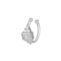 Détail du clip d'oreille argenté avec zircon rectangulaire et bande lisse en forme de C - Style avec Pierre Principale Rectangulaire Micro-incrustée (EGJ0063) / Or blanc