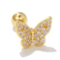 Gold butterfly cartilage stud earring with cubic zirconia and round screw ball back - Pave Clear Zircon Butterfly (EGD0143 Gold)