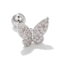 Silver butterfly barbell piercing with sparkling micro-pave cubic zirconia stones - Pave Clear Zircon Butterfly (EGD0143 White K)