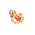 Golden bear shaped stud earrings with micro-set rose red zircon and round screw back - Gold Tiger Head Style (EGD0779)