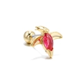Gold-plated bear earring with marquise red zircon and secure screw ball back - Gold Flying Bird Style (EGD0030)