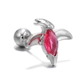 Silver bear cartilage stud earring with micro-set fuchsia marquise zircon stone - Silver Flying Bird Style (EGD0030)