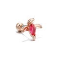 Rose gold dolphin stud earring featuring a marquise-cut red zircon and screw-back ball - Rose Gold Flying Bird Style (EGD0030)