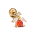 Golden bear-style ear stud featuring a heart-shaped orange zircon and butterfly wings - Gold Heart Insect Style (EGD0859)
