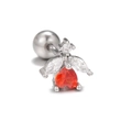 Silver insect stud earring with crystal wings and red heart cubic zirconia stone - Silver Heart Insect Style (EGD0859)