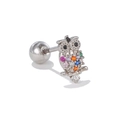 Vue détaillée du piercing hibou avec strass colorés et fermoir à vis sphérique - Style de Chouette Multicolore (EGD1534 Argent)
