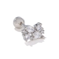 Détail de puce d'oreille argentée avec zircons marquise et fermoir à boule vissée - Style de Grappe de Fleurs Rayonnante (EGD1712 Argent)