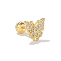 Golden butterfly stud earring with white zircon inlay and screw ball back closure - Exquisite Butterfly Style (EGD1286 Gold)