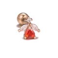 Rose gold bear-shaped stud earring with heart-cut red zircon and marquise stones - Rose Gold Heart Insect Style (EGD0859)