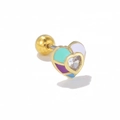 Golden heart stud earring with colorful enamel, zircon inlay, and secure screw back ball - Multicolor Heart Enamel Style (EGD0962) / Gold