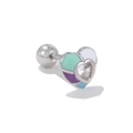 Detailed macro view of heart piercing stud with colorful enamel and zircon inlay - Multicolor Heart Enamel Style (EGD0962) / Silver