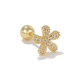 Detail view of gold flower cartilage stud featuring cubic zirconia and ball screw back - Five-Petal Zircon Flower Style (EGD0867) / Gold