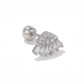 Dettaglio del piercing a ventaglio in argento con zirconi cubici trasparenti - Stile a ventaglio con intarsio di zirconi baguette (EGD1309) / Argento