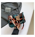 Retro plaid crossbody bag with orange and blue checks and golden M-letter buckle detail - Orange