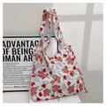 Bolsa de compras plegable de nailon crema con estampados florales rojos y púrpuras - Estilo 1