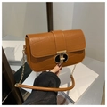 Detail of brown crocodile pattern small square bag with golden chain and metal buckle - Brown