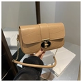 Beige crocodile-textured crossbody bag with golden clasp and chain strap for women - Khaki
