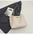 Sac fourre-tout à damier crème et vert avec bretelles vertes et étiquette mode - Vert (Avec Pendentif)