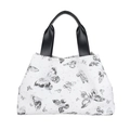 White tote bag with black butterfly prints and starry constellation patterns - Black