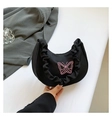Schwarze Hobo-Tasche mit pinker Schmetterlingsstickerei und gerafftem Griff-Detail - Schwarz