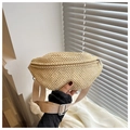 Chic beige woven straw fanny pack and crossbody saddle bag for women summer vacation - Khaki
