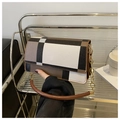 Detail of vintage geometric plaid crossbody bag with chain strap and round top handle - Khaki
