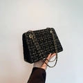 Sac bandoulière classique en tweed noir et doré avec une élégante chaîne en métal - Laine Noire