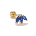 Detailed view of golden piercing stud with blue marquise zircons and ball screw back - Blue Fan Style - Gold (EGD1207)